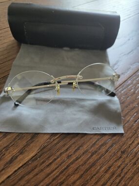 Cartier Rimless Round Eyeglasses in Gold and Black